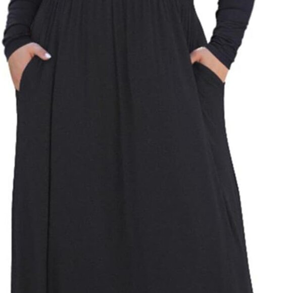 Women's Plus Size Maxi Dress Long Sleeve V-Neck Pockets Casual Elegant - Picture 1 of 5